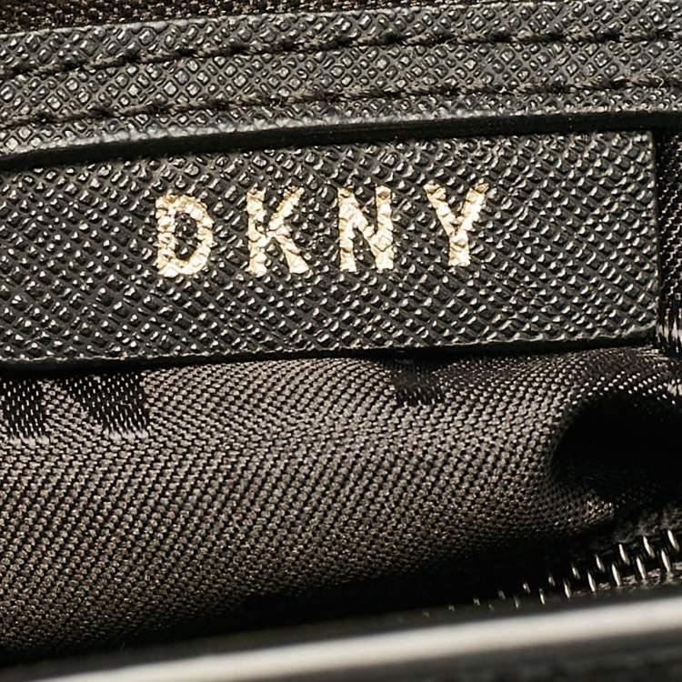 Pre Owned DKNY Black Signature Coated Canvas and Leather Flap Top Handle Bag