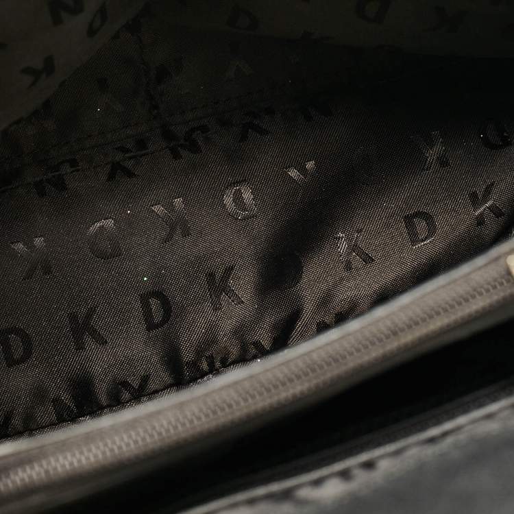 Pre Owned DKNY Black Signature Coated Canvas and Leather Flap Top Handle Bag
