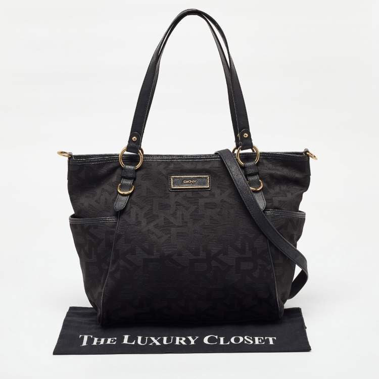 Pre Owned DKNY Black Signature Canvas and Leather Tote