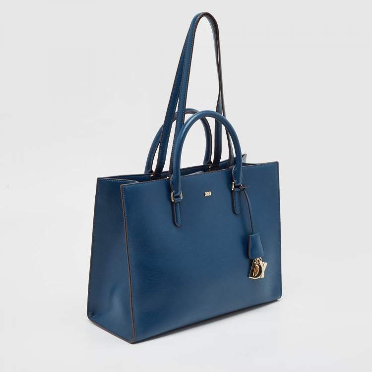 Pre Owned DKNY Blue Leather Perri Box Tote