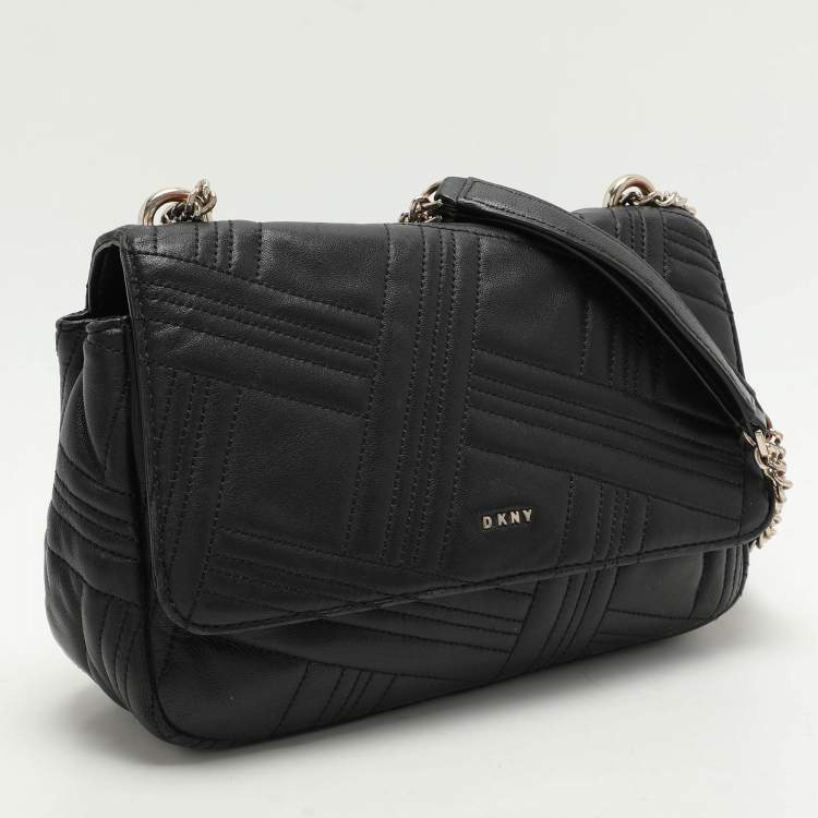 Pre Owned Dkny Black Leather Allen Flap Shoulder Bag