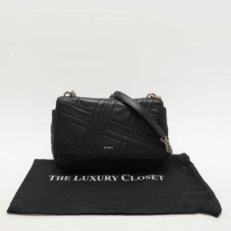 Pre Owned Dkny Black Leather Allen Flap Shoulder Bag