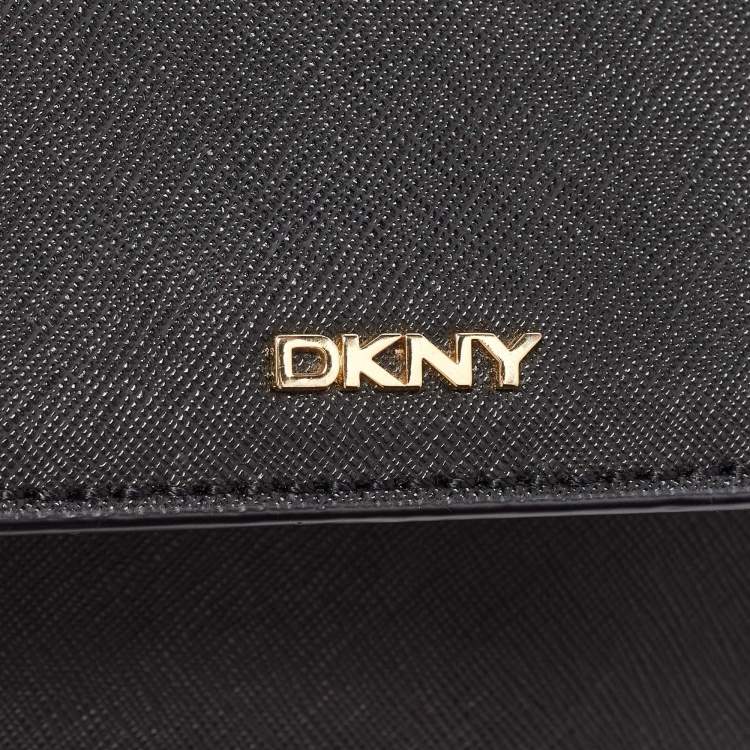 Pre Owned DKNY Black Saffiano Leather Flap Chain Shoulder Bag
