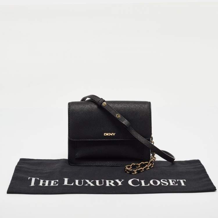 Pre Owned DKNY Black Saffiano Leather Flap Chain Shoulder Bag