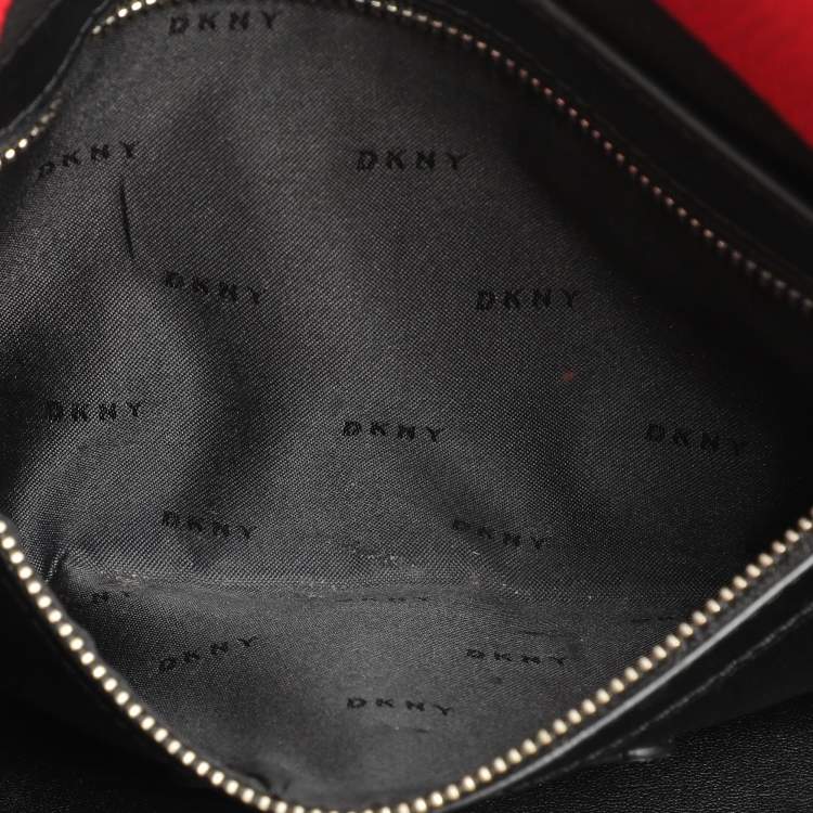 Pre Owned Dkny Red Leather Logo Embossed Tote