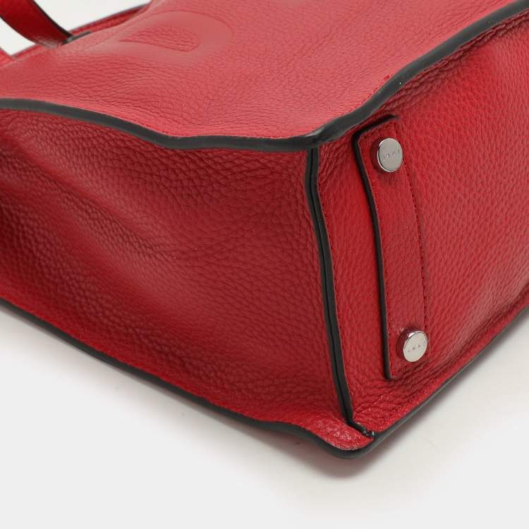 Pre Owned Dkny Red Leather Logo Embossed Tote