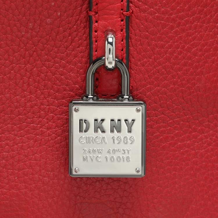 Pre Owned Dkny Red Leather Logo Embossed Tote