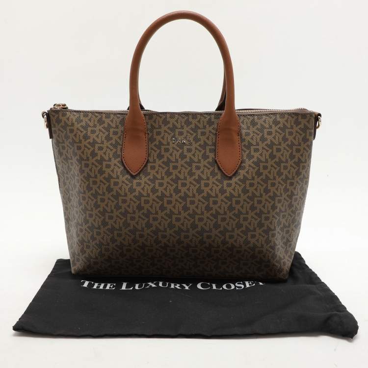 Pre Owned Dkny Brown Coated Canvas Tote