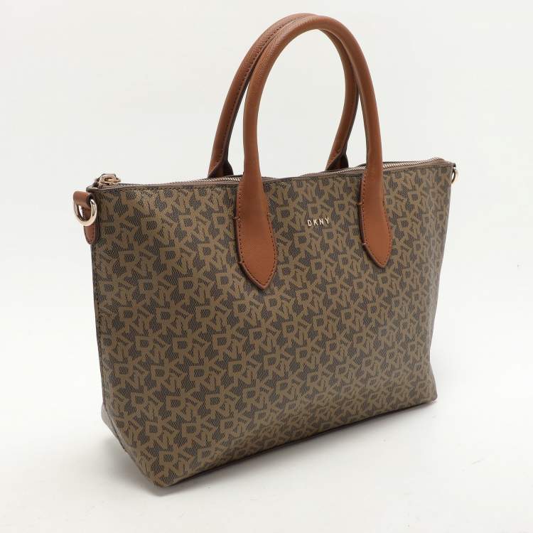 Pre Owned Dkny Brown Coated Canvas Tote