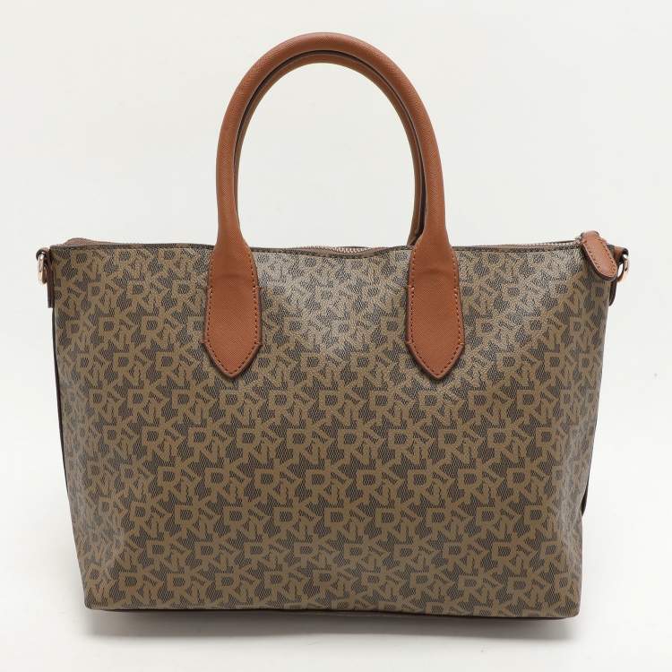 Pre Owned Dkny Brown Coated Canvas Tote