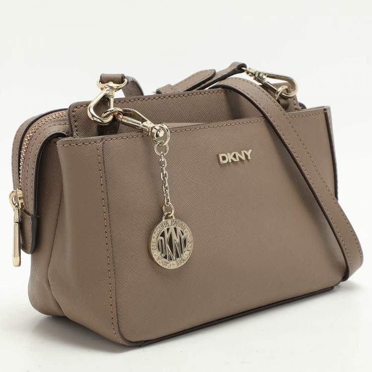 Pre Owned Dkny Taupe Leather Crossbody Bag