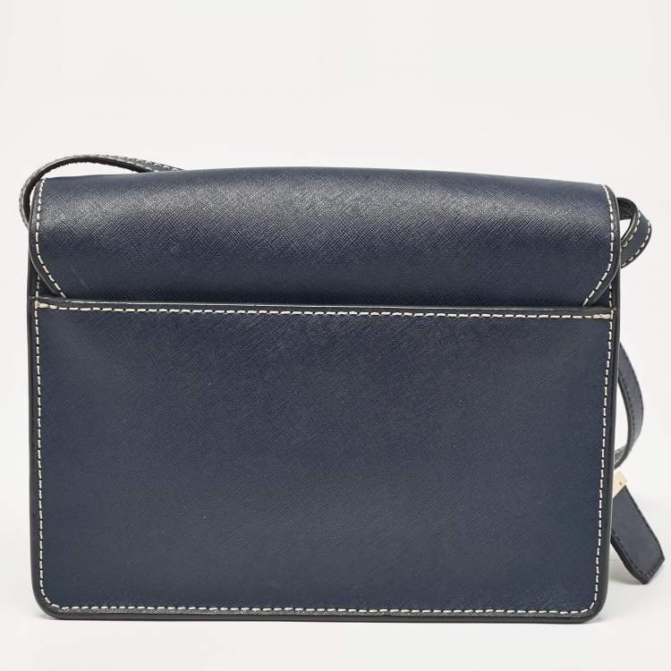 Pre Owned DKNY Navy Blue Saffiano Leather Envelope Flap Shoulder Bag