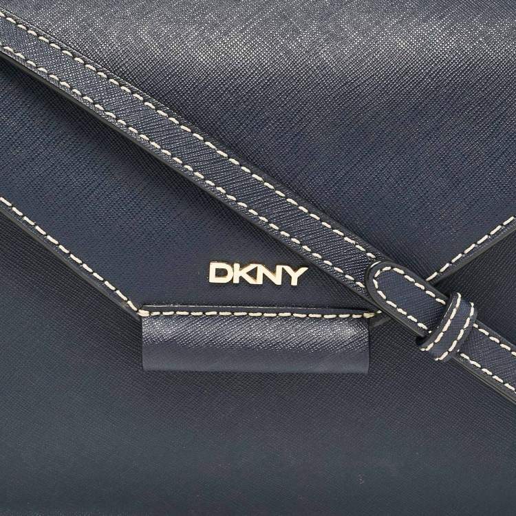 Pre Owned DKNY Navy Blue Saffiano Leather Envelope Flap Shoulder Bag