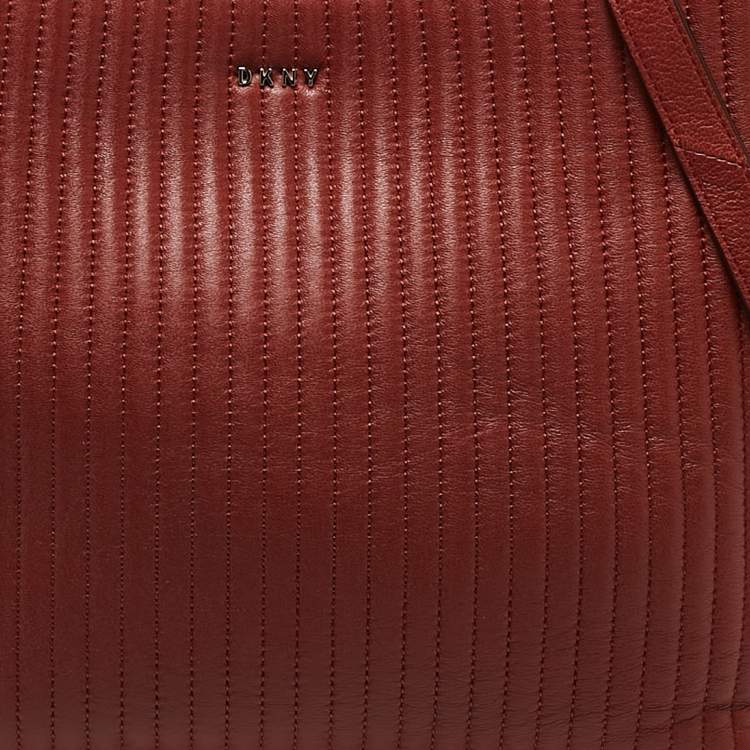 Pre Owned DKNY Brick Red Leather Pinstripe Gansevoort Tote