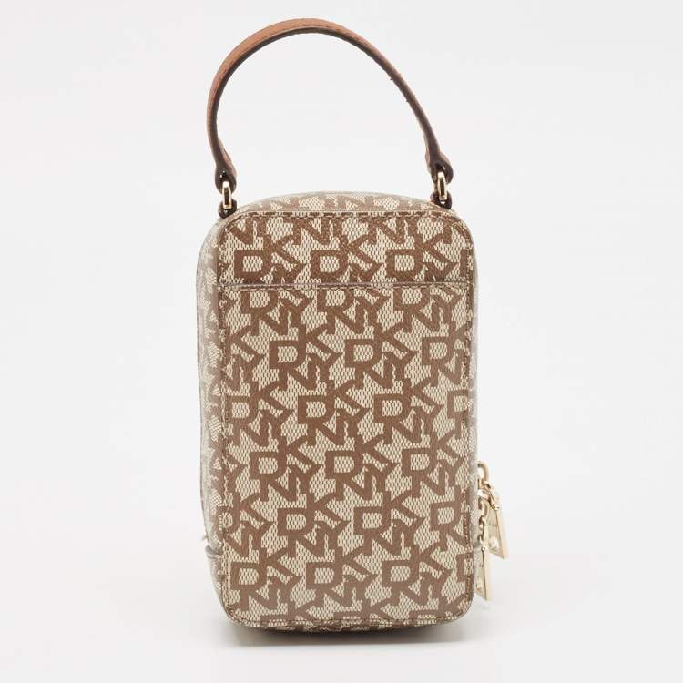Pre Owned Dkny Brown/Beige Signature Coated Canvas and Leather Steffy Crossbody Bag