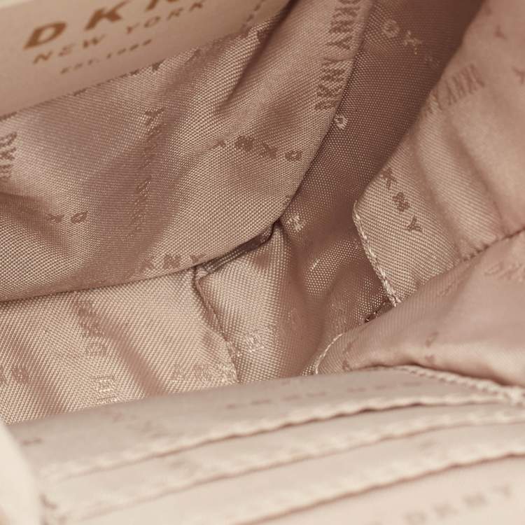 Pre Owned Dkny Brown/Beige Signature Coated Canvas and Leather Steffy Crossbody Bag