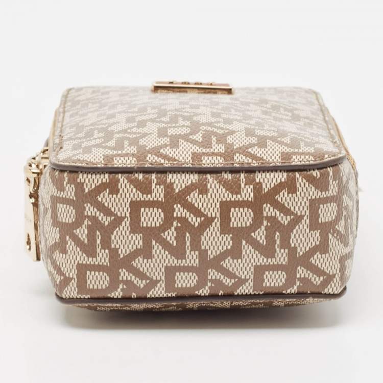 Pre Owned Dkny Brown/Beige Signature Coated Canvas and Leather Steffy Crossbody Bag