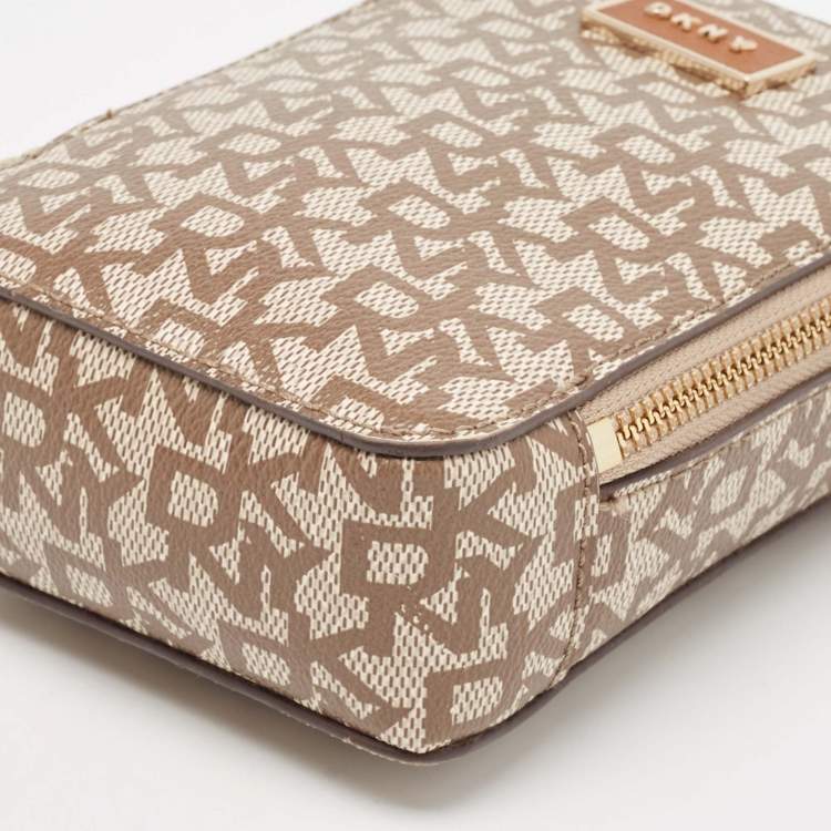 Pre Owned Dkny Brown/Beige Signature Coated Canvas and Leather Steffy Crossbody Bag