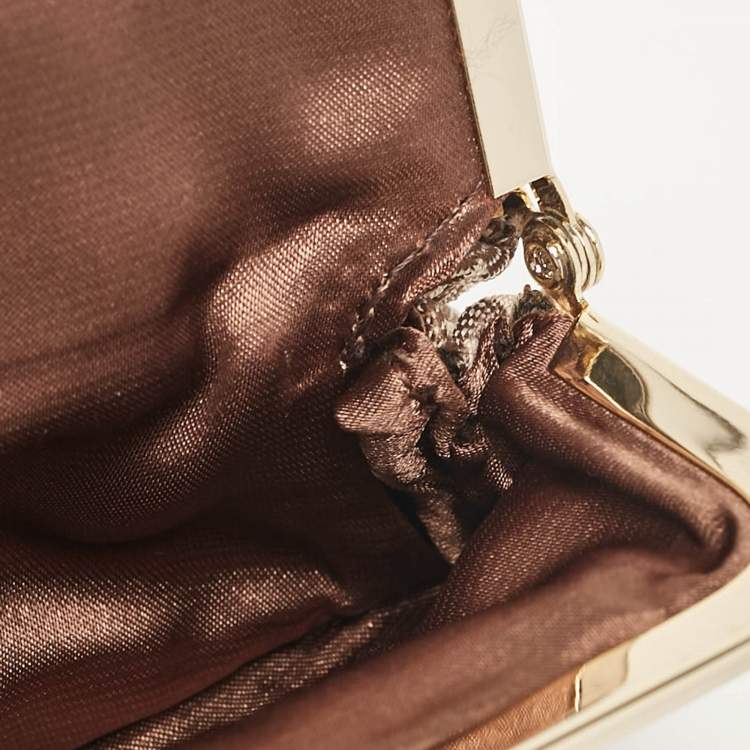 Pre Owned DKNY Beige/Brown Signature Canvas Kisslock Frame Coin Purse