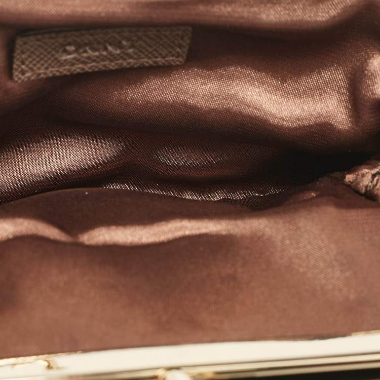 Pre Owned DKNY Beige/Brown Signature Canvas Kisslock Frame Coin Purse