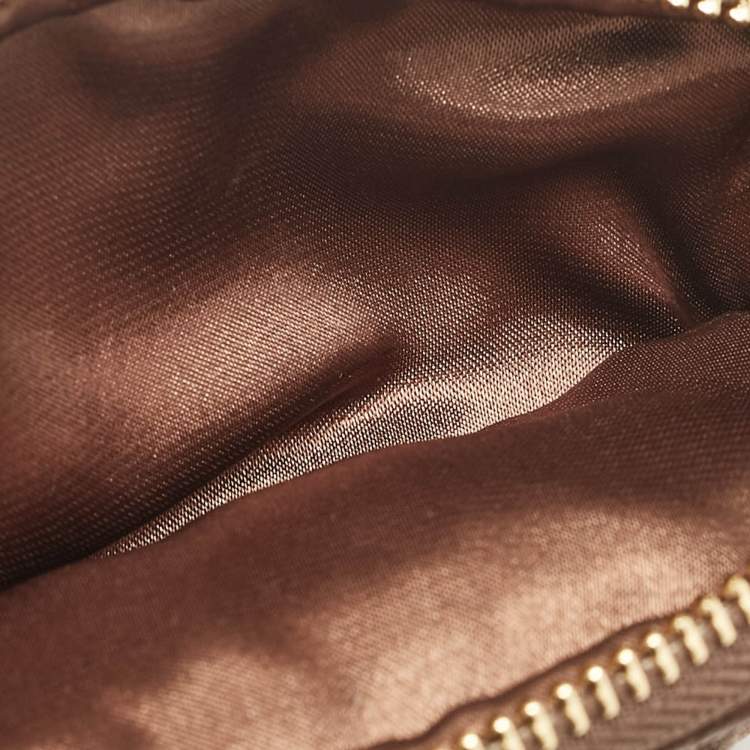 Pre Owned DKNY Beige/Brown Signature Canvas Kisslock Frame Coin Purse