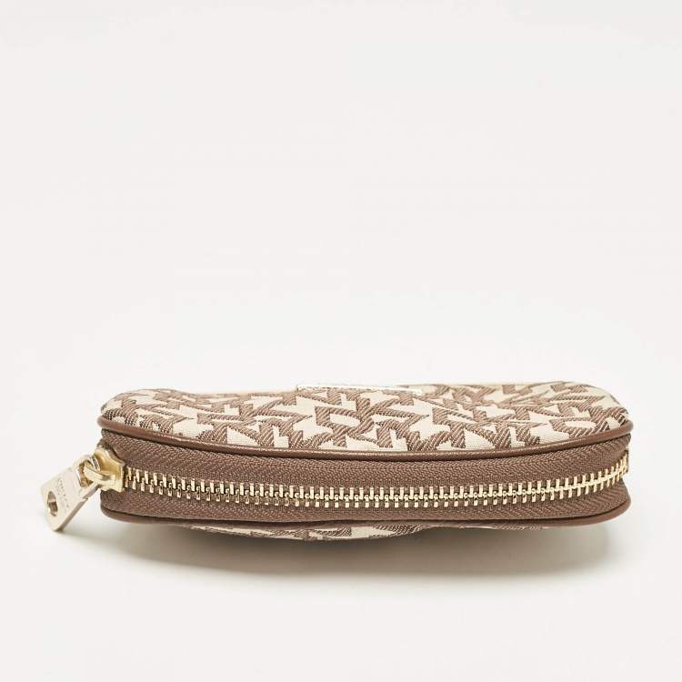 Pre Owned DKNY Beige/Brown Signature Canvas Kisslock Frame Coin Purse