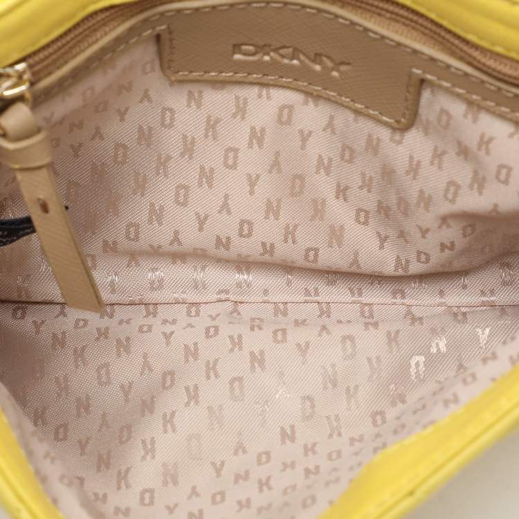 Pre Owned Dkny Yellow Quilted Leather Flap Shoulder Bag