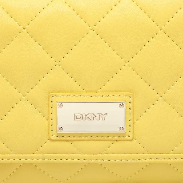 Pre Owned Dkny Yellow Quilted Leather Flap Shoulder Bag