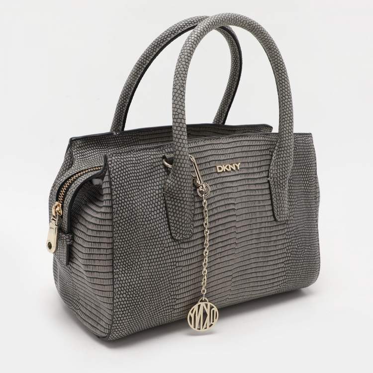 Pre Owned DKNY Grey Lizard Embossed Leather Satchel