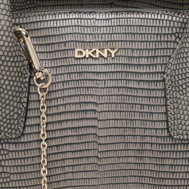 Pre Owned DKNY Grey Lizard Embossed Leather Satchel