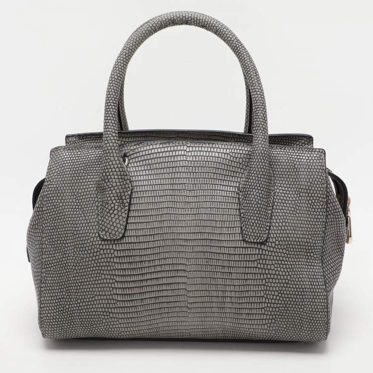 Pre Owned DKNY Grey Lizard Embossed Leather Satchel