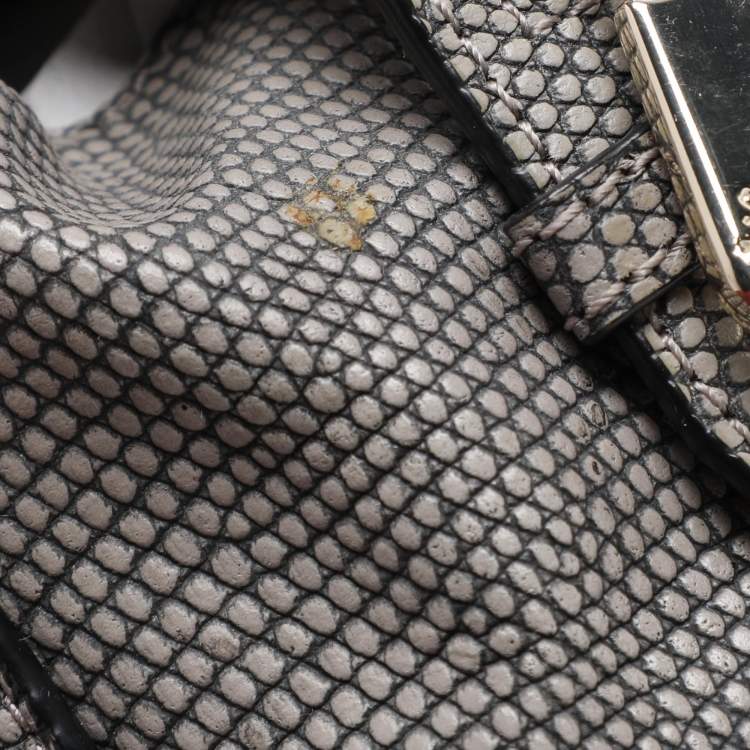 Pre Owned DKNY Grey Lizard Embossed Leather Satchel