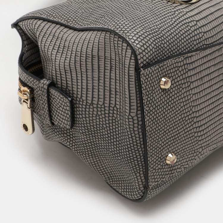 Pre Owned DKNY Grey Lizard Embossed Leather Satchel
