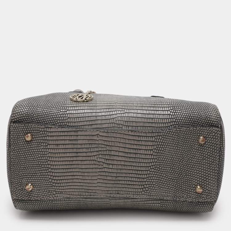Pre Owned DKNY Grey Lizard Embossed Leather Satchel