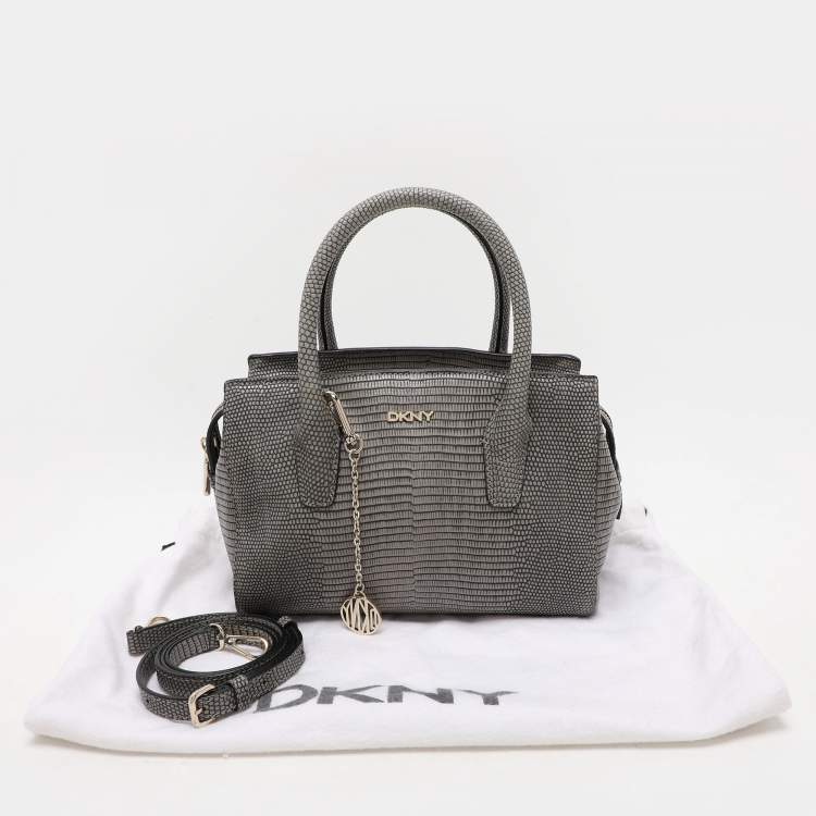 Pre Owned DKNY Grey Lizard Embossed Leather Satchel