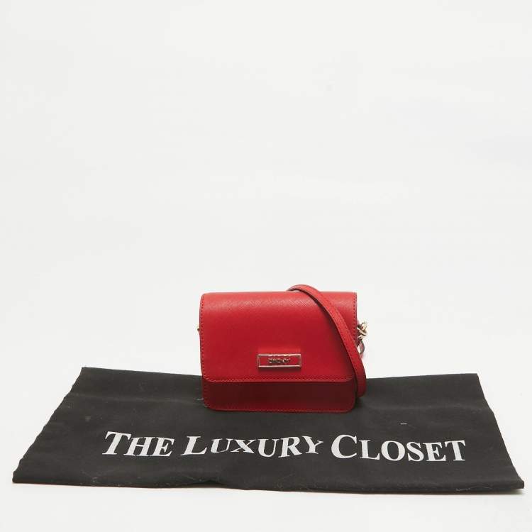 Pre Owned Dkny Red Leather Mini Flap Crossbody Bag