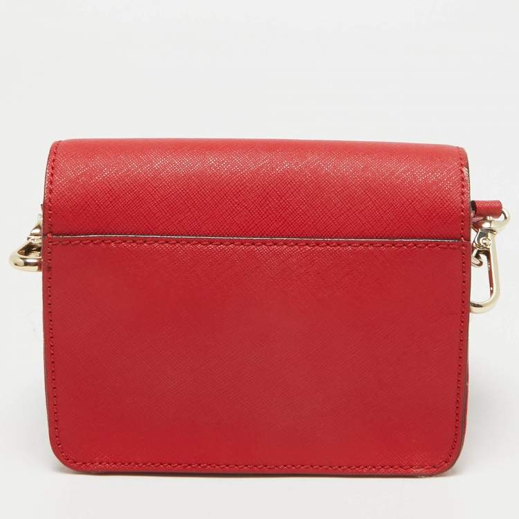 Pre Owned Dkny Red Leather Mini Flap Crossbody Bag