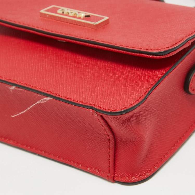 Pre Owned Dkny Red Leather Mini Flap Crossbody Bag