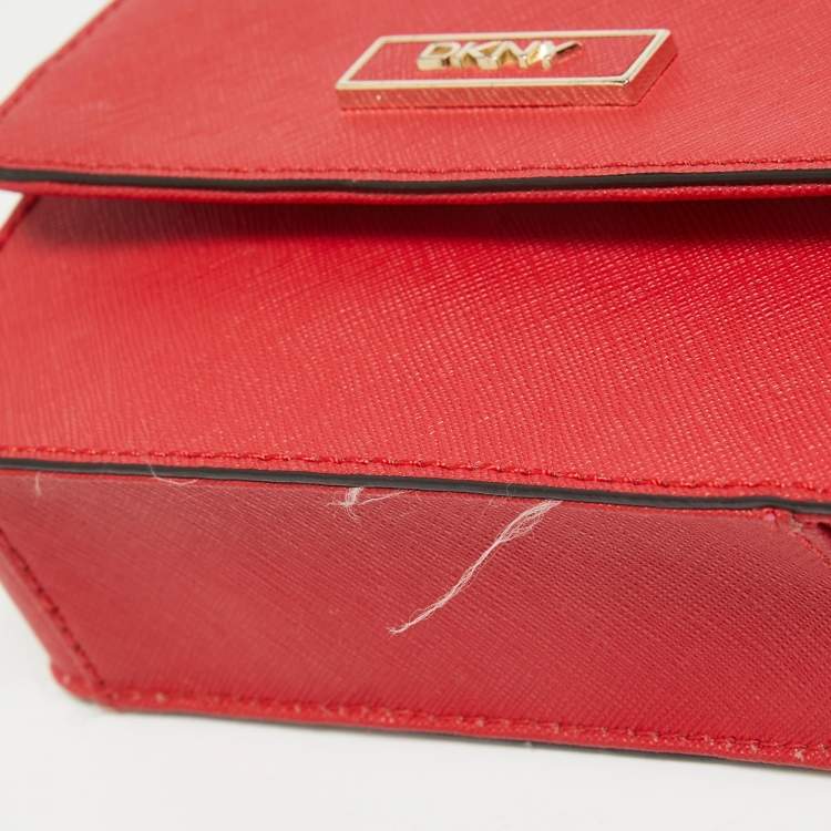 Pre Owned Dkny Red Leather Mini Flap Crossbody Bag
