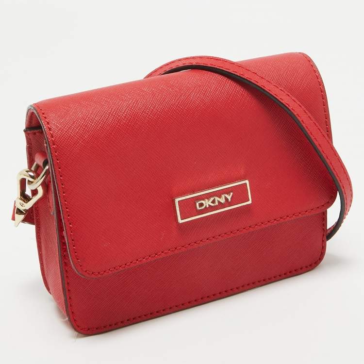 Pre Owned Dkny Red Leather Mini Flap Crossbody Bag
