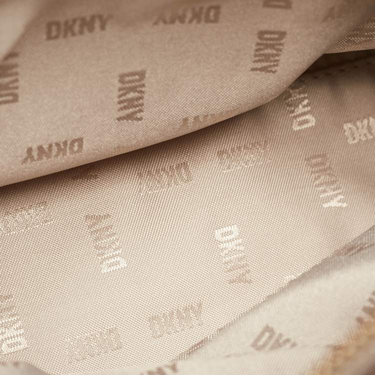 Pre Owned DKNY Taupe Signature Coated Canvas and Leather Satchel