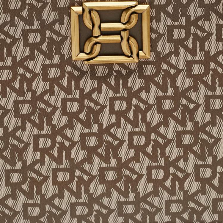 Pre Owned DKNY Taupe Signature Coated Canvas and Leather Satchel
