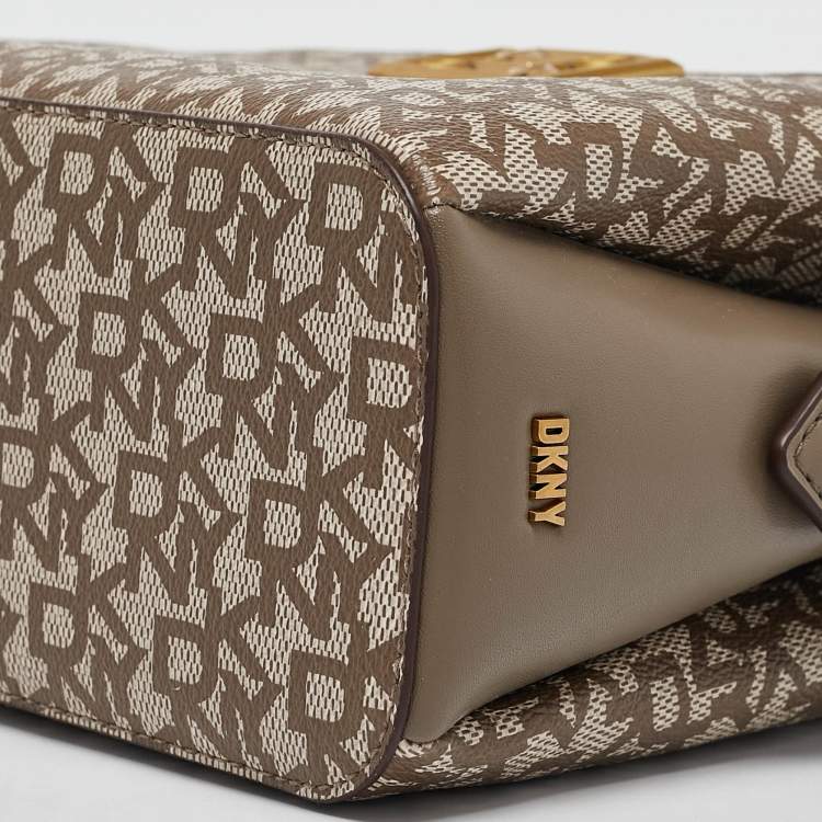 Pre Owned DKNY Taupe Signature Coated Canvas and Leather Satchel