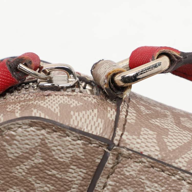 Pre Owned Dkny Beige/Red Signature Coated Canvas and Leather Crossbody Bag