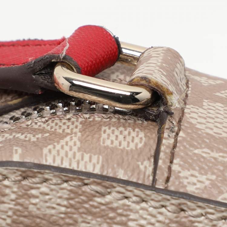 Pre Owned Dkny Beige/Red Signature Coated Canvas and Leather Crossbody Bag