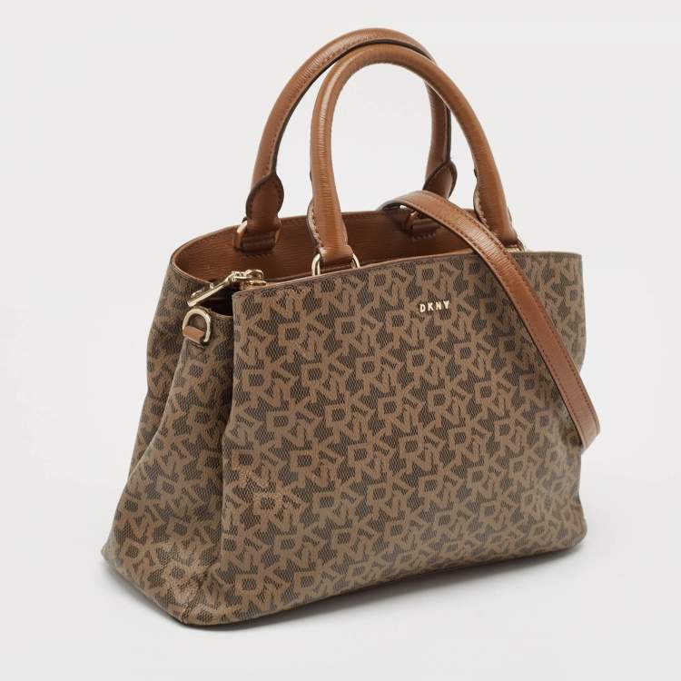 Pre Owned DKNY Brown Signature Coated Canvas Satchel