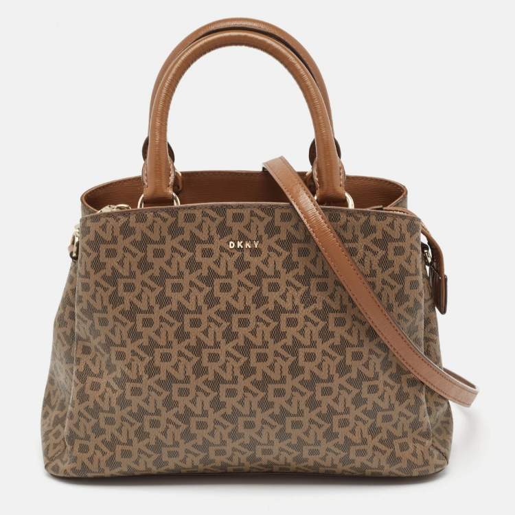 Pre Owned DKNY Brown Signature Coated Canvas Satchel