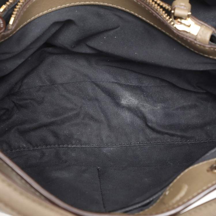 Pre Owned Dkny Khaki Green Leather Tote