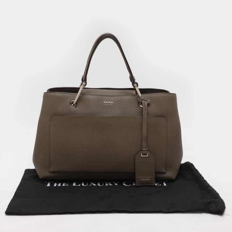 Pre Owned Dkny Khaki Green Leather Tote