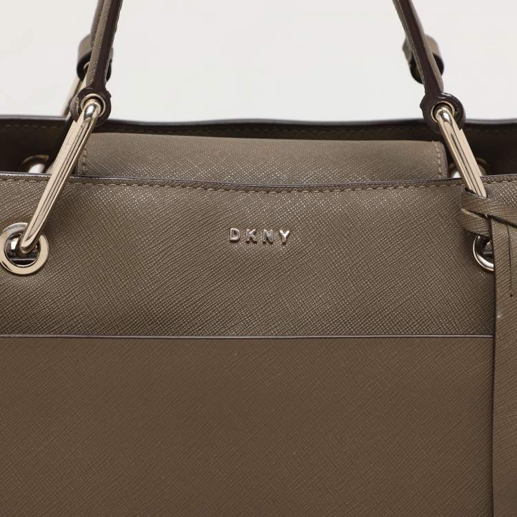 Pre Owned Dkny Khaki Green Leather Tote